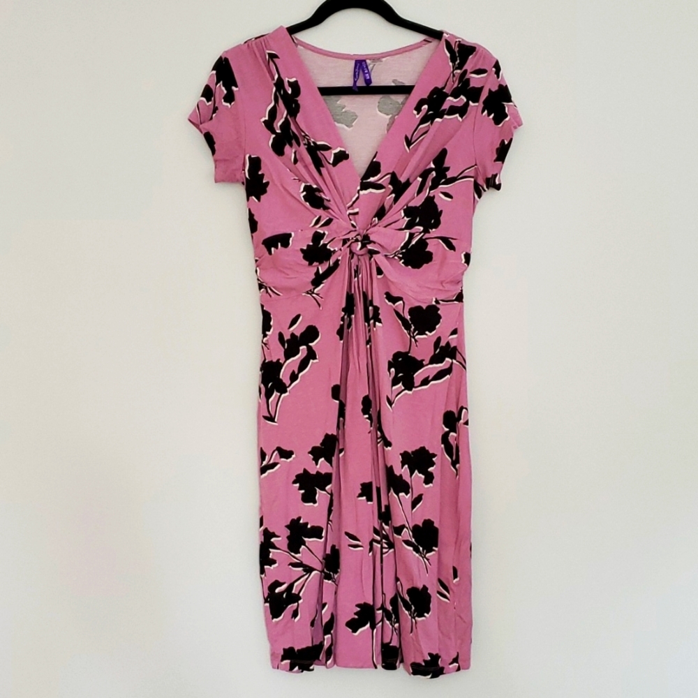 Seraphine Pink & Black Floral Knot Front Maternity Dress Size 6